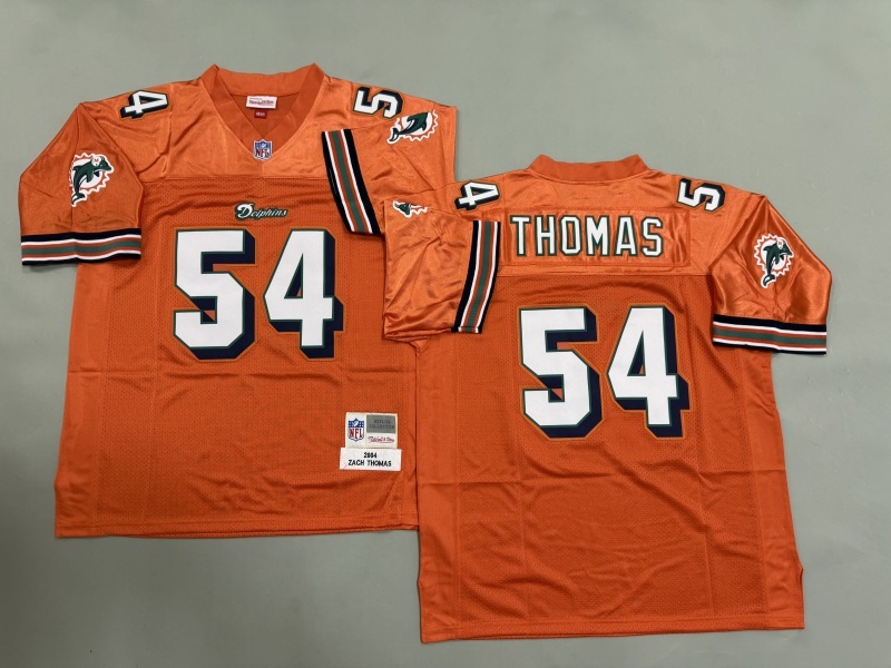 Men 2025 Miami Dolphins #54 Thomas orange Throwback Limited NFL Jersey style 001